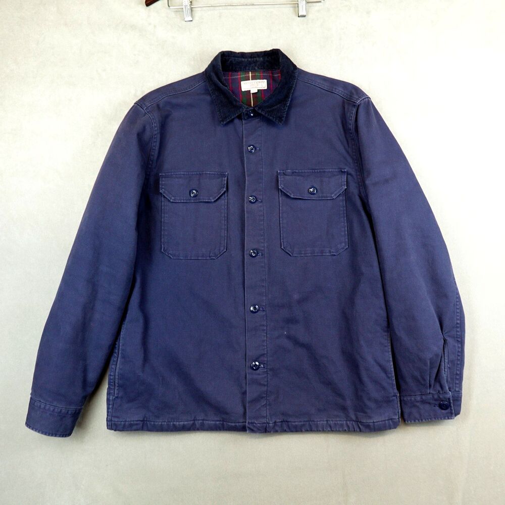 Wallace & Barnes Duck Canvas Jacket Mens L Blue Plaid Lined Chore Utility Coat